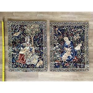 Lot 2 Craye Tapestry Tapisseries Lion Flandres France French Carder Sheep 24 x18